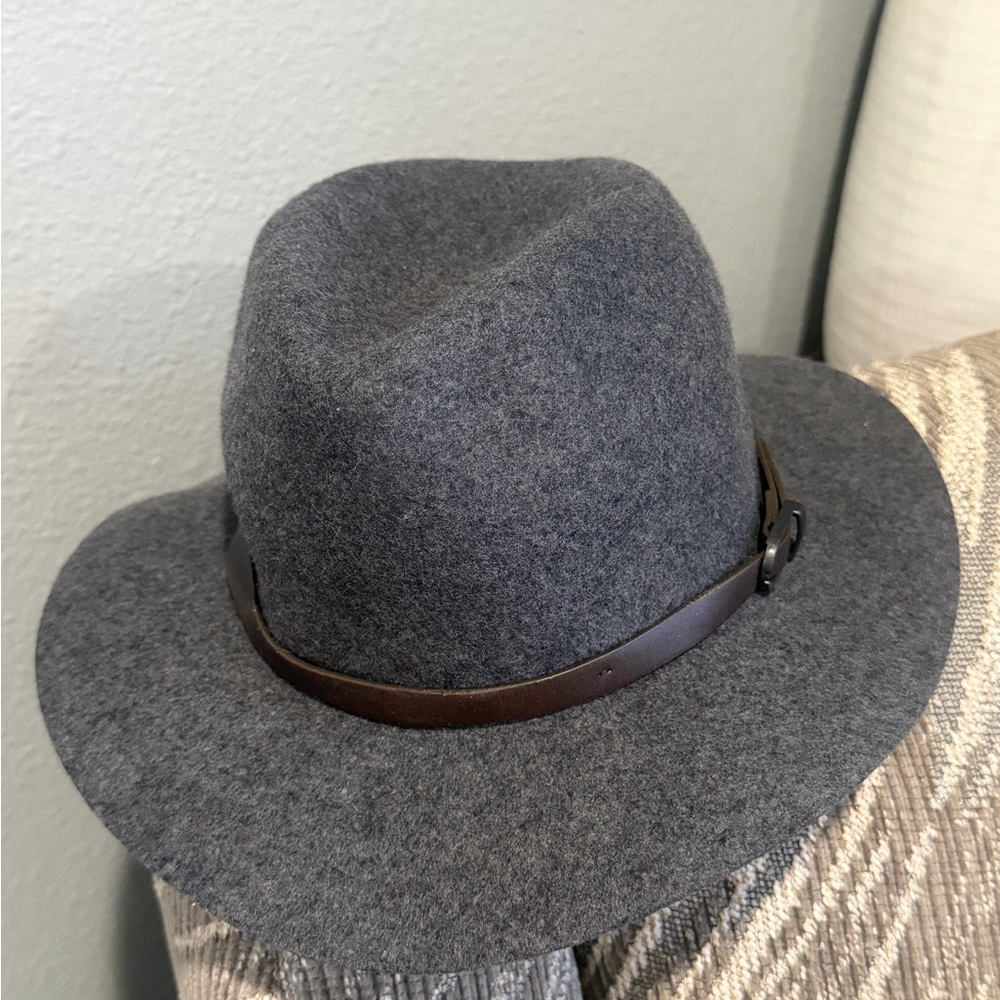 Gray Wool Fedora with Brown Leather Band
